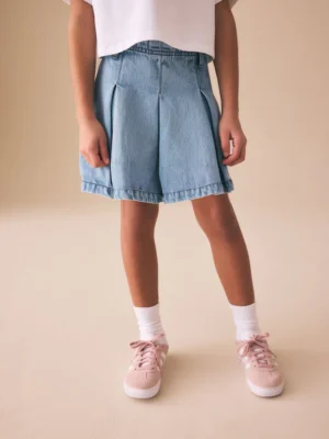 Light Blue Denim Pleated Denim Skirt