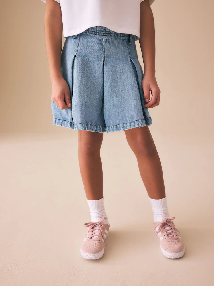 Light Blue Denim Pleated Denim Skirt