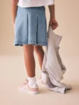 Light Blue Denim Pleated Denim Skirt