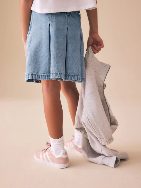 Light Blue Denim Pleated Denim Skirt