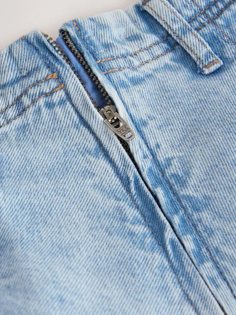 Light Blue Denim Pleated Denim Skirt