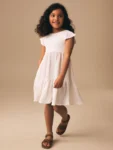 White Angel Sleeve Crinkle Dress