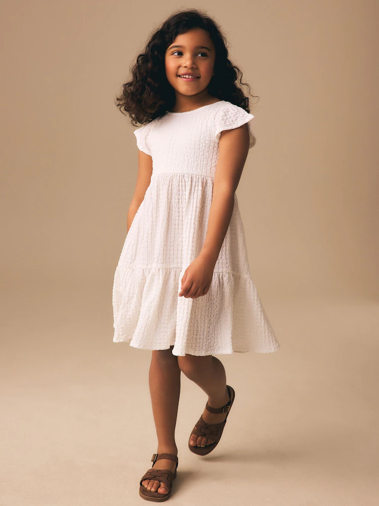 White Angel Sleeve Crinkle Dress