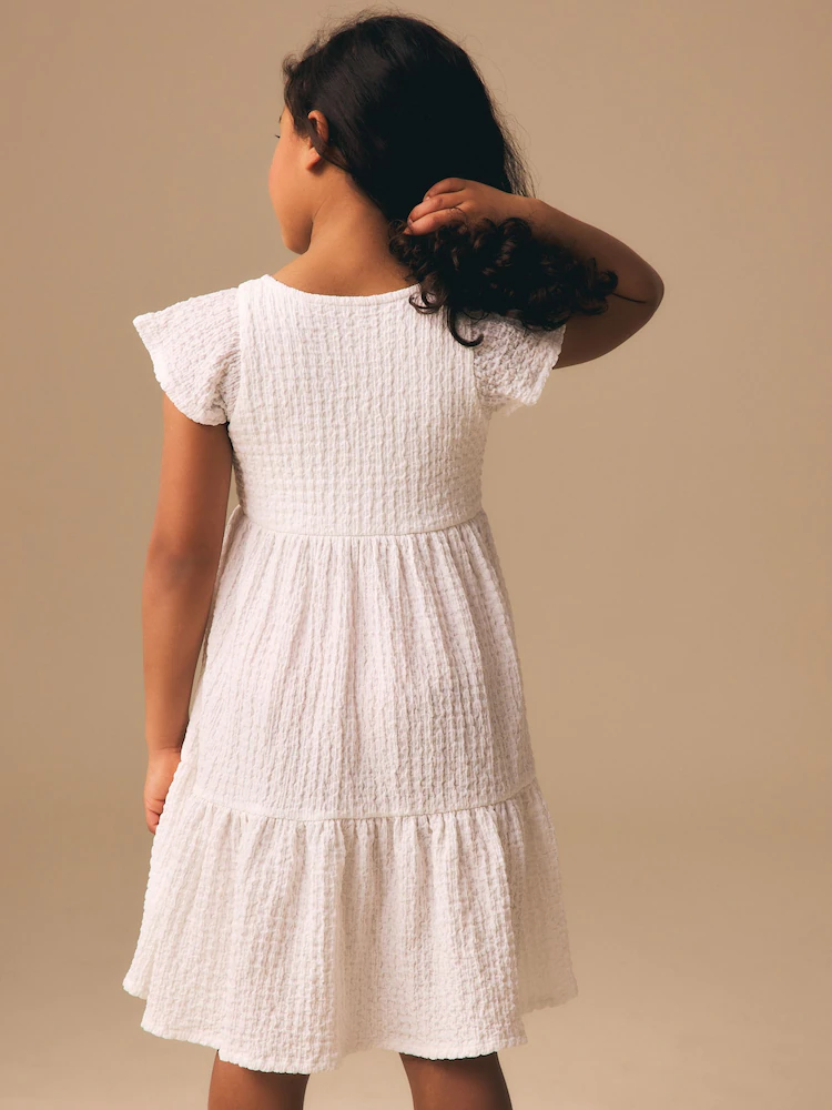 White Angel Sleeve Crinkle Dress