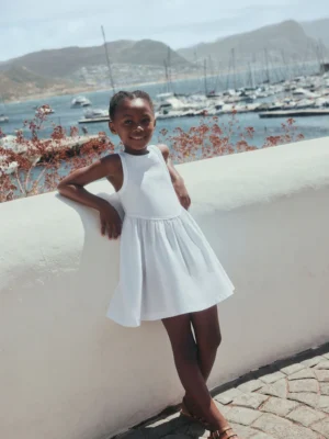 White Jersey Woven Mix Sleeveless Dress