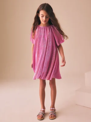 Pink Sparkle Angel Sleeve Party Dress