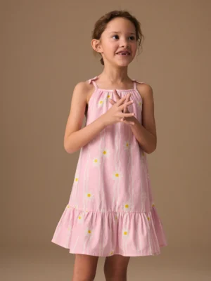 Pink Floral Angel Sleeve Dress