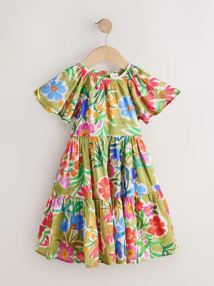 Green Floral Angel Sleeve Dress