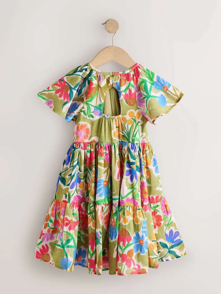 Green Floral Angel Sleeve Dress
