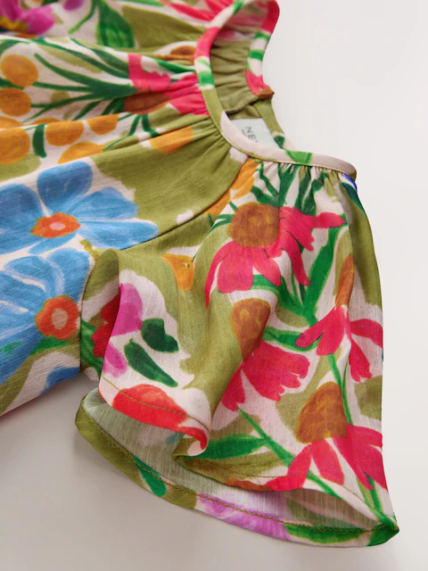 Green Floral Angel Sleeve Dress