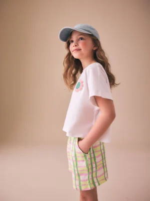 Green/Pink Check Textured Shorts