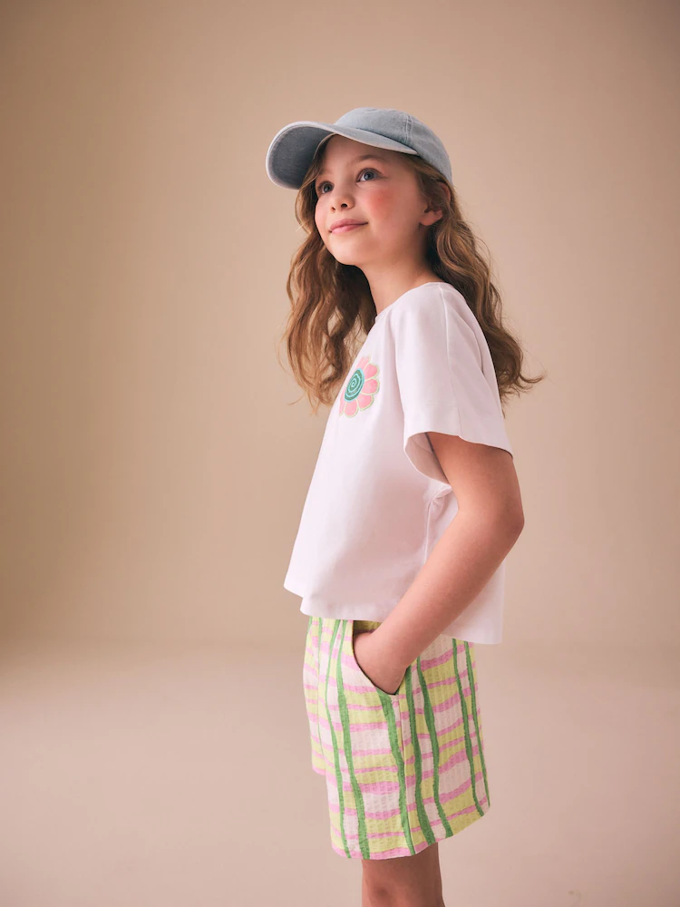 Green/Pink Check Textured Shorts