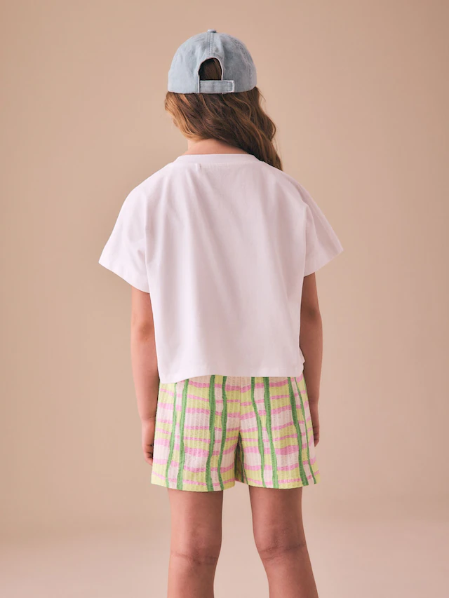 Green/Pink Check Textured Shorts