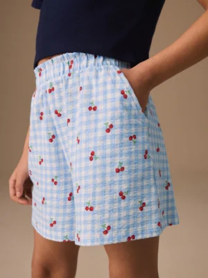 Blue Gingham Textured Shorts