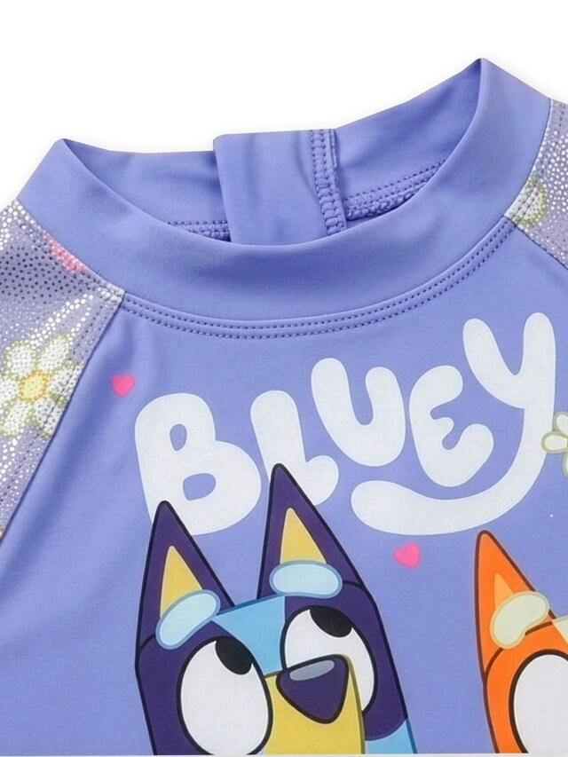 Character Purple Bluey And Bingo Long Sleeve Swimsuit With Frill Skirt