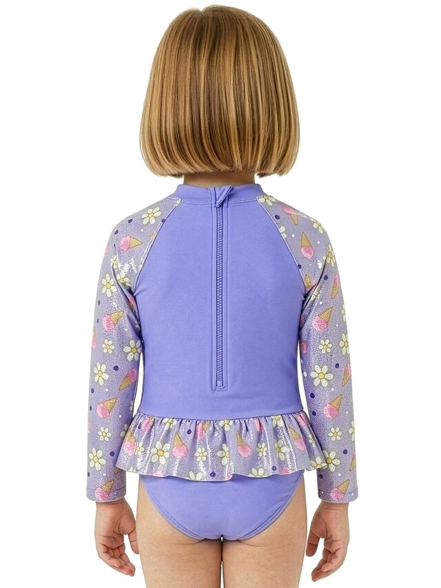 Character Purple Bluey And Bingo Long Sleeve Swimsuit With Frill Skirt