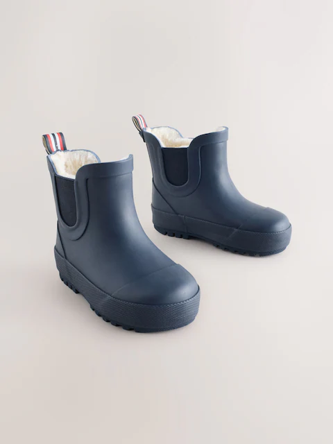 Navy Warm Lined Ankle Wellies