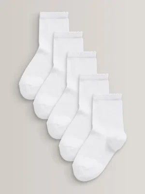 White 5 Pack Cotton Rich School Ankle Socks