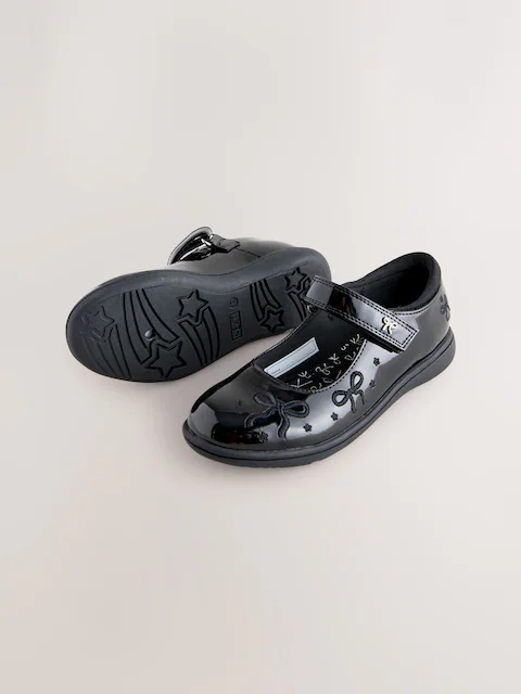 Black Patent Standard Fit (F) Embroidery Bow Mary Jane