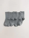 Grey 5 Pack Cotton Rich School Ankle Socks