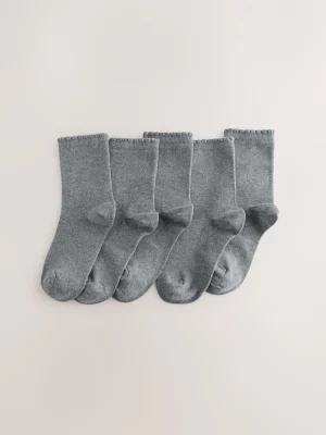 Grey 5 Pack Cotton Rich School Ankle Socks