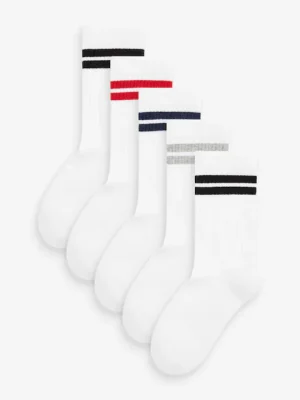 White/Blue/Red Cushioned Footbed Cotton Rich Ribbed