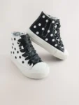 White/Black Polka Dot Standard Fit (F) High Top Trainers