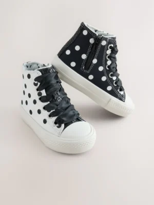 White/Black Polka Dot Standard Fit (F) High Top Trainers