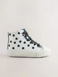 White/Black Polka Dot Standard Fit (F) High Top Trainers