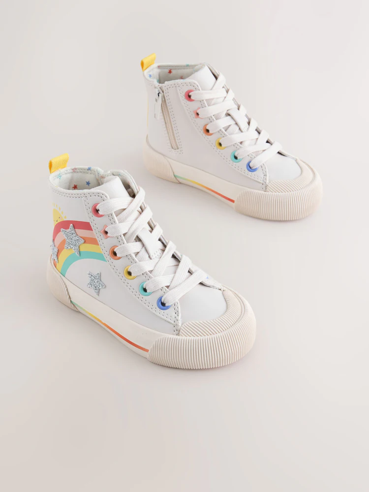 White Rainbow Wide Fit (G) High Top Trainers