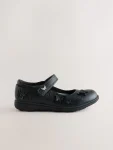 Black Matt Standard Fit (F) School Butterfly Mary Jane Shoes