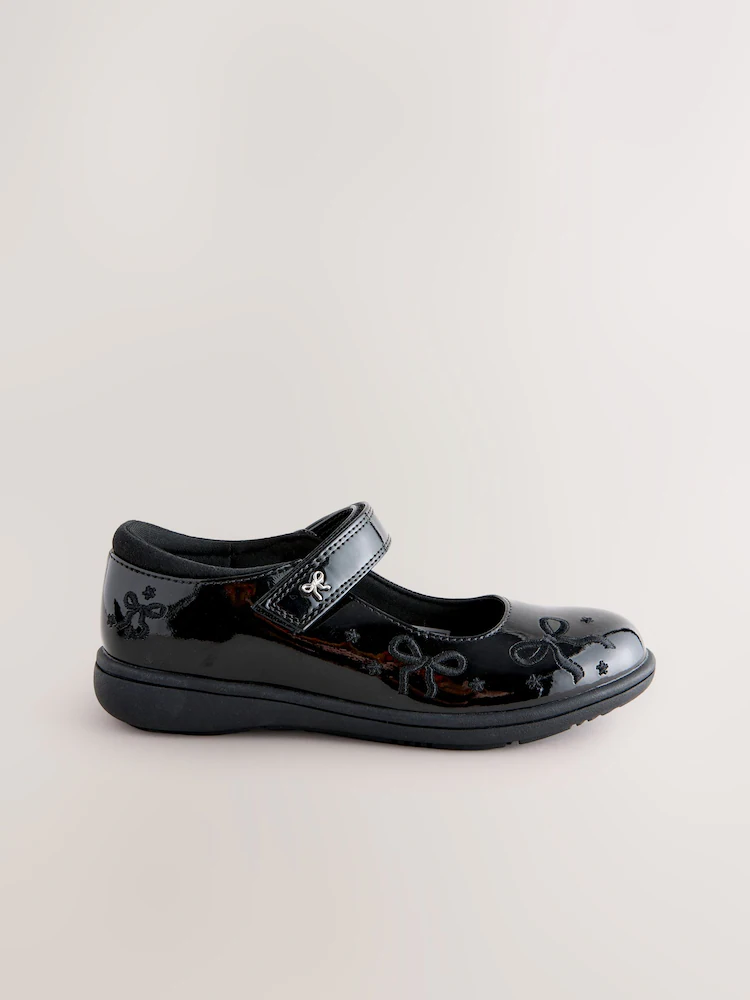 Black Patent Wide Fit (G) Embroidery Bow Mary Jane