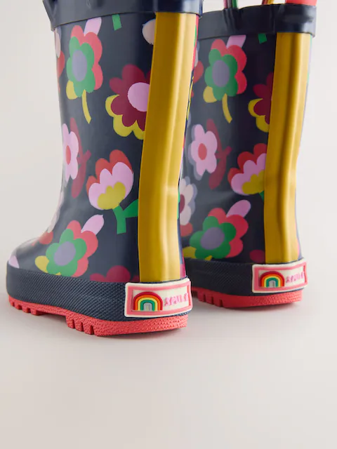 Navy Floral Handle Wellies