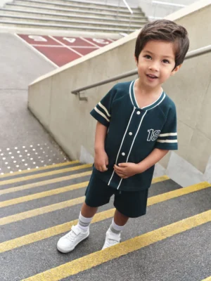 Teal Blue Short Sleeve Varsity Shorts Set