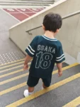Teal Blue Short Sleeve Varsity Shorts Set