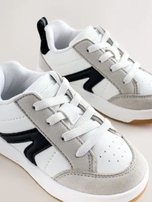 Grey/Black Wide Fit (G) Elastic Lace Trainers