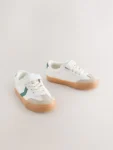 White/Green Wide Fit (G) Touch Fastening Elastic Lace Trainers