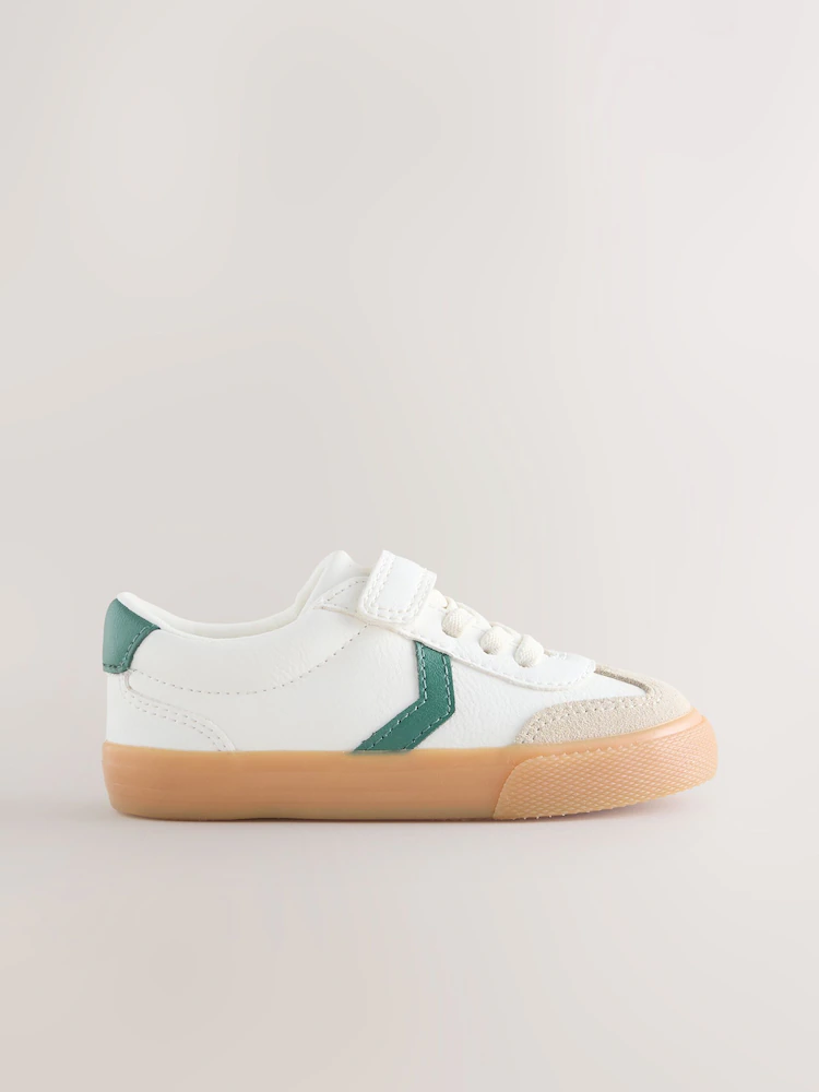 White/Green Wide Fit (G) Touch Fastening Elastic Lace Trainers