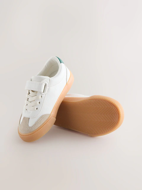 White/Green Wide Fit (G) Touch Fastening Elastic Lace Trainers