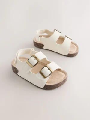 White Wide Fit (G) Double Buckle Cushioned Footbed Sandals