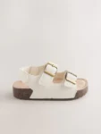 White Wide Fit (G) Double Buckle Cushioned Footbed Sandals