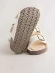 White Wide Fit (G) Double Buckle Cushioned Footbed Sandals