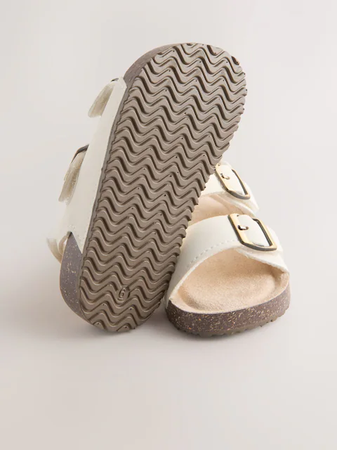 White Wide Fit (G) Double Buckle Cushioned Footbed Sandals