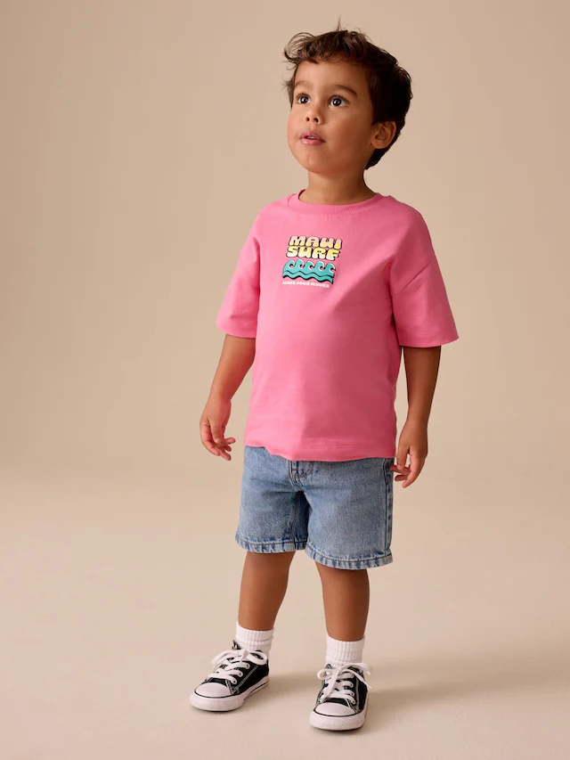 Pink Surfboard Short Sleeve Back Print T-Shirt