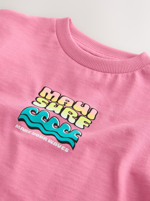 Pink Surfboard Short Sleeve Back Print T-Shirt