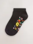 Black Floral 5 Pack Cotton Rich Footbed Trainer Socks