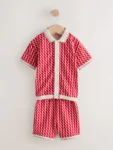 Red Check Short Sleeve Shirt and Shorts Set