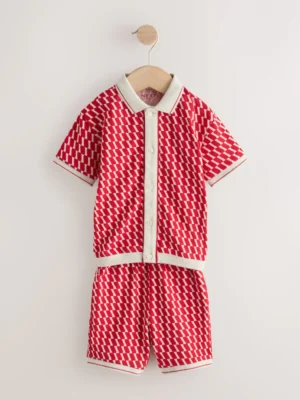 Red Check Short Sleeve Shirt and Shorts Set