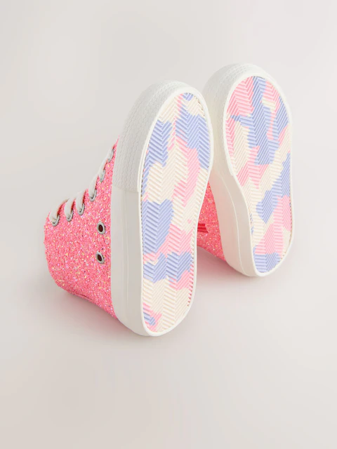 Pink Glitter Standard Fit (F) High Top Trainers