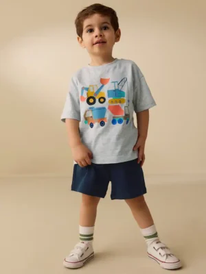 Grey Marl Digger Short Sleeve T-Shirt and Shorts Set